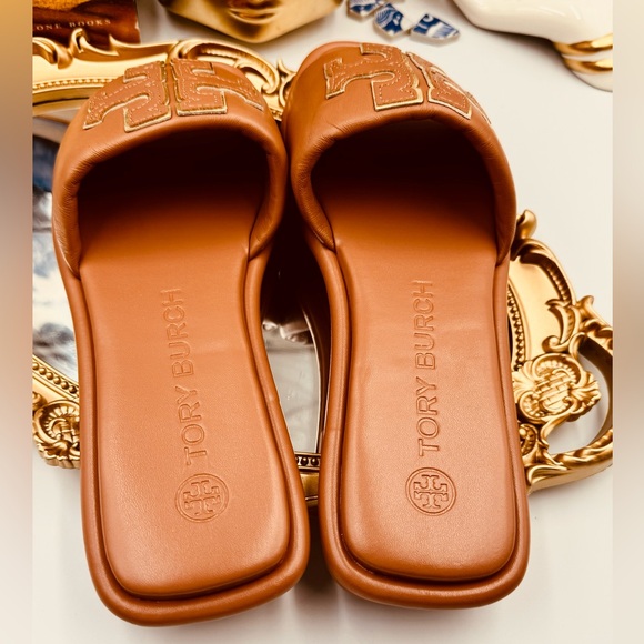 🆕 TORY BURCH 🧿 NWOT Double T Monogram Padded Leather Slide Sandals - Size US7 - Picture 6 of 13
